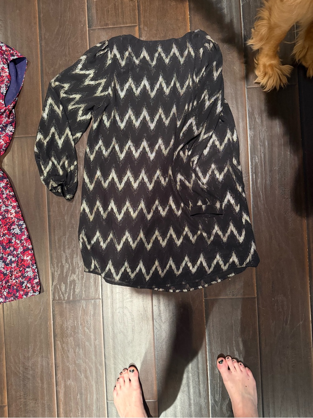 fab'rik Black and White Zigzag Long Sleeve Tunic